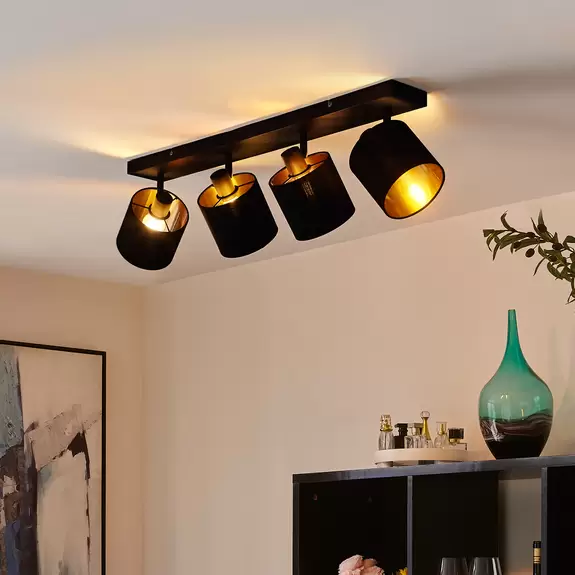 Lampenwelt Stoff-Deckenlampe Vasilia in Schwarz-Gold, 4-fl Discount Store für neue Produkte