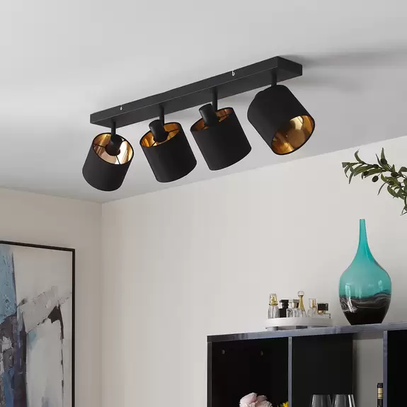 Lampenwelt Stoff-Deckenlampe Vasilia in Schwarz-Gold, 4-fl Discount Store für neue Produkte