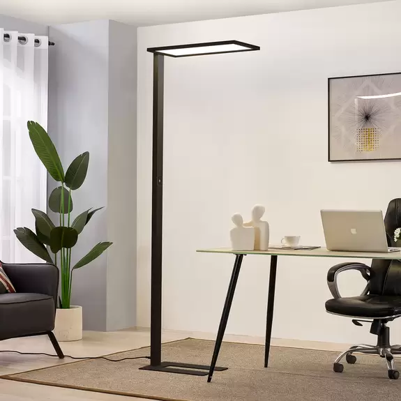 Lampenwelt Prios Taronis LED-Büro-Stehlampe, Dimmer, schwarz Clearance-Verkauf