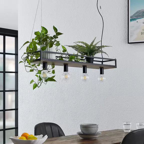 Lampenwelt Lindby Pendelleuchte Kirista, 4-flg., schwarz, Holz, 100 cm Angebote