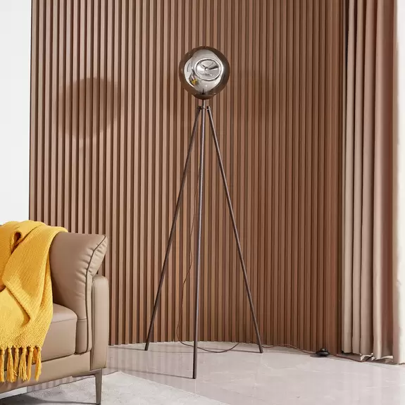 Lampenwelt Lindby Stehleuchte Valentina, Glas, rauchgrau, Tripod,150cm Zeitlich begrenztes Angebot