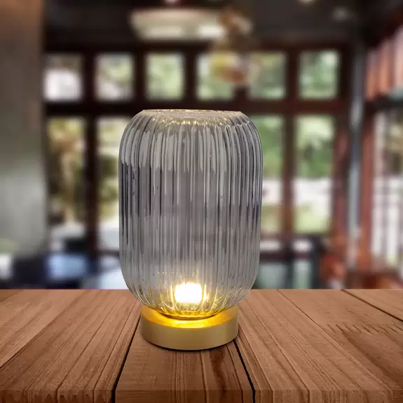 Lampenwelt LED-Deko-Tischlampe 5305558 Akku Schirm rauchgrau Begrenzte Freigabe