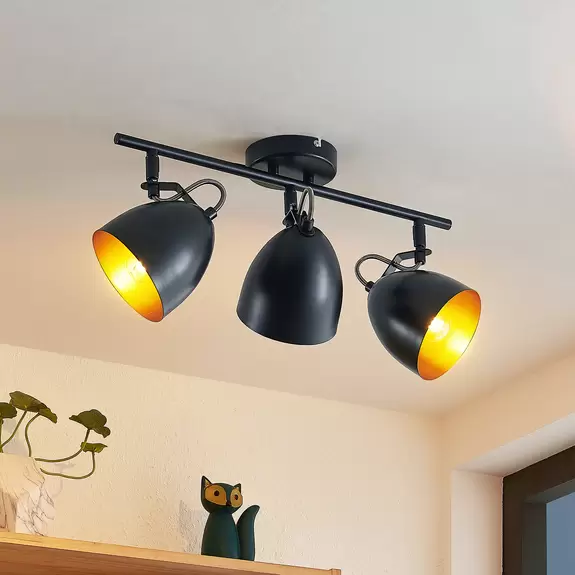 Lampenwelt Lindby Fintja Strahler, schwarz/gold, 3-flg Bis zu 50% Rabatt