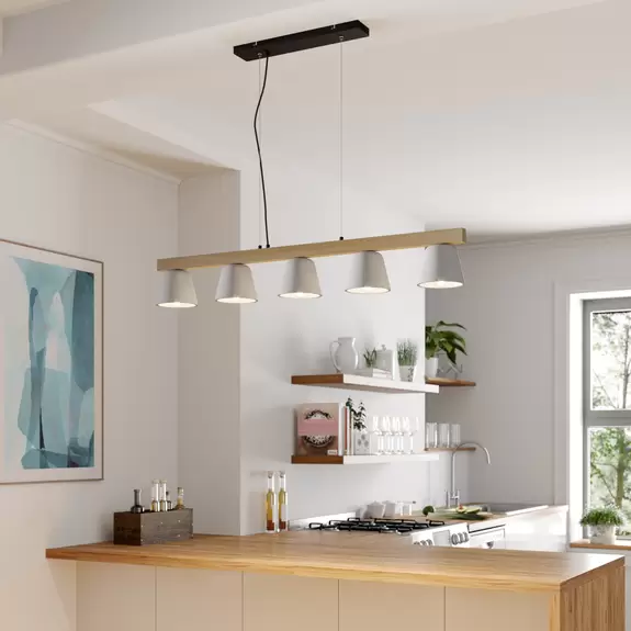 Lampenwelt Lucande Hängelampe Kalinda, grau, Beton, 110,5 cm lang, E14 Bis zu 55% Rabatt