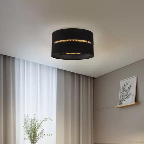 Lampenwelt Deckenleuchte Duo, Rattan, Ø 40 cm, schwarz Schlussverkauf