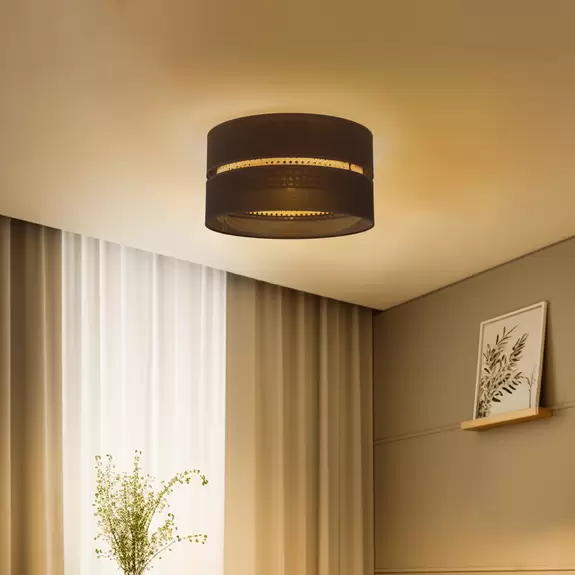 Lampenwelt Deckenleuchte Duo, Rattan, Ø 40 cm, schwarz Schlussverkauf