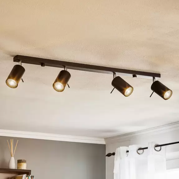 Lampenwelt Deckenspot Round in Schwarz, vierflammig linear Günstig kaufen