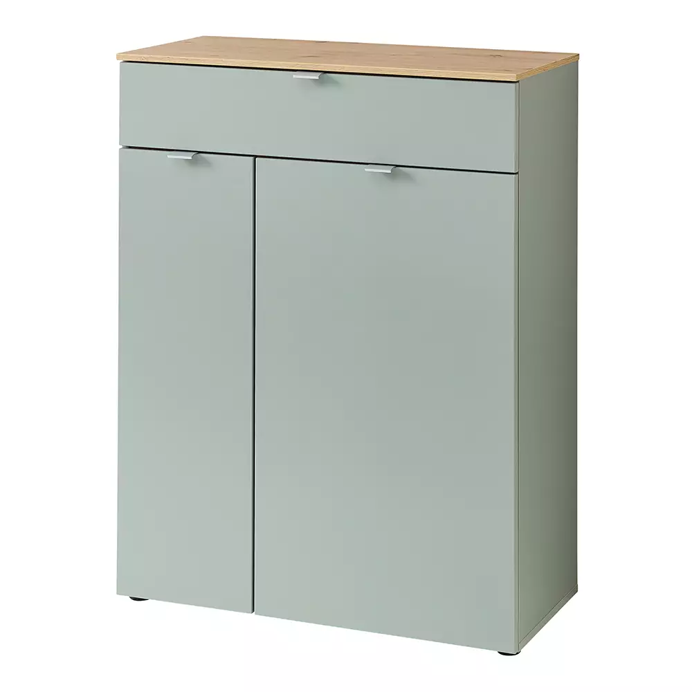 Lomadox Flur Kommode mit Schubkasten grün matt mit Eiche BLISS-36