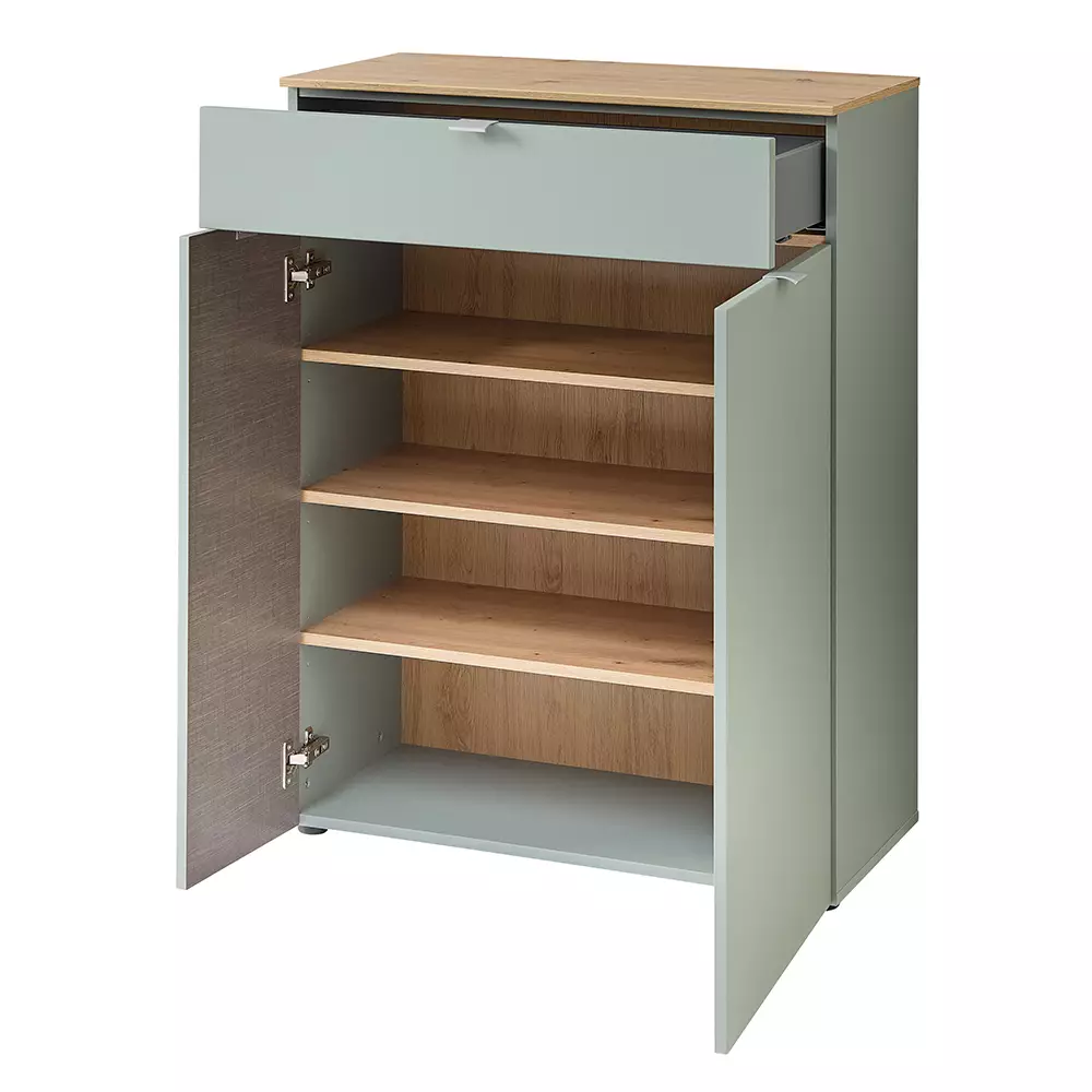 Lomadox Flur Kommode mit Schubkasten grün matt mit Eiche BLISS-36 Limitierter Zeitrabatt