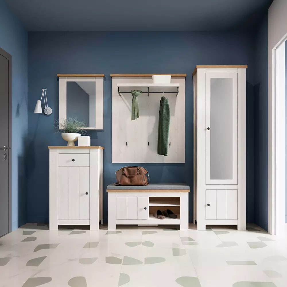 Lomadox Flur komplett Set Landhausstil Lärche weiß mit Eiche COSLADA-129