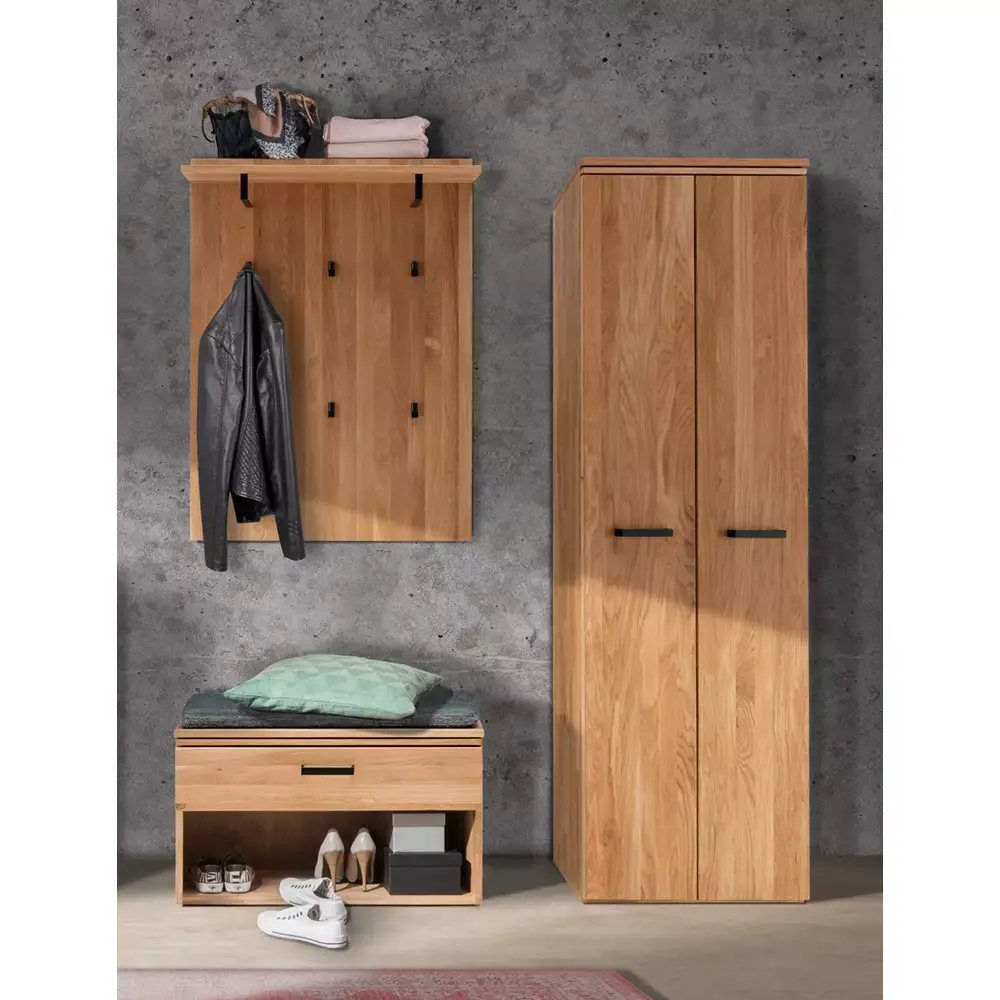 Lomadox Flur Möbel Set LEUNA-64 in Eiche massiv geölt, B/H/T: ca. 160/200/39 cm