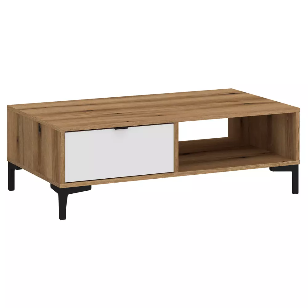 Lomadox Couchtisch Eiche mit weiß und Rillenoptik 100 cm breit RISBY-129