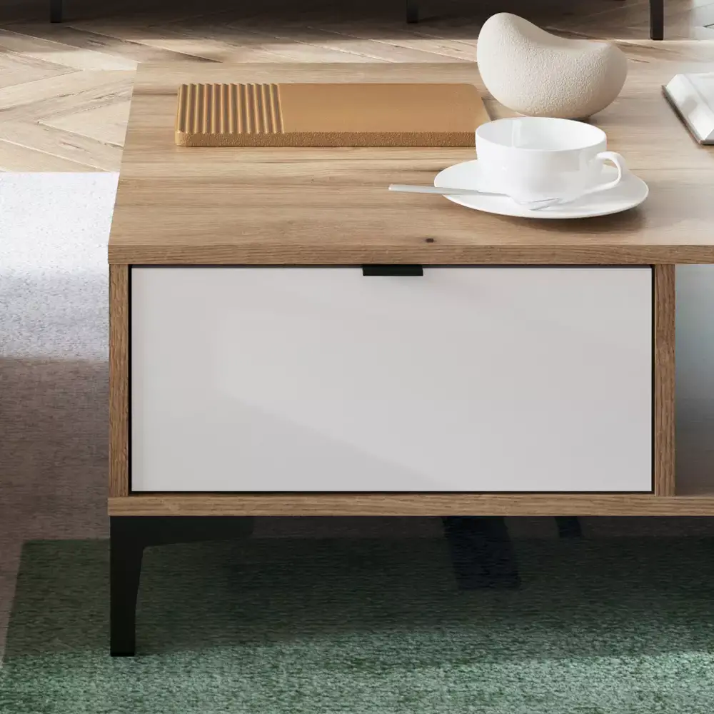 Lomadox Couchtisch Eiche mit weiß und Rillenoptik 100 cm breit RISBY-129 Osterangebot