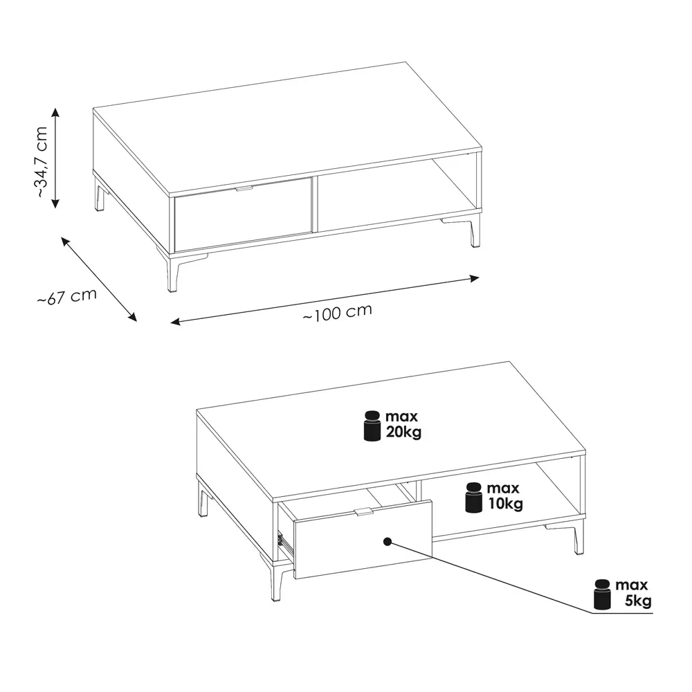 Lomadox Couchtisch Eiche mit weiß und Rillenoptik 100 cm breit RISBY-129 Osterangebot