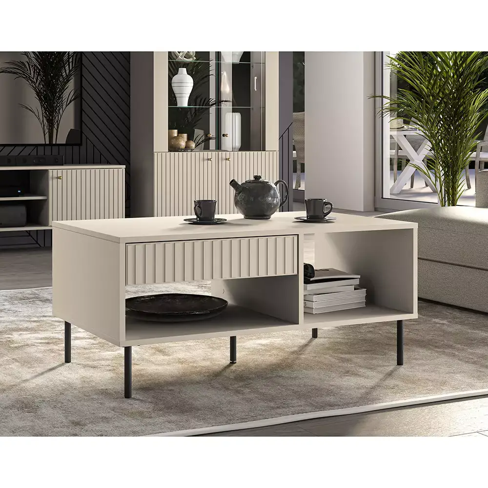 Lomadox Couchtisch SALOU-131 in kaschmir matt, Schublade mit Softclose, B/H/T ca. 100/48/60 cm