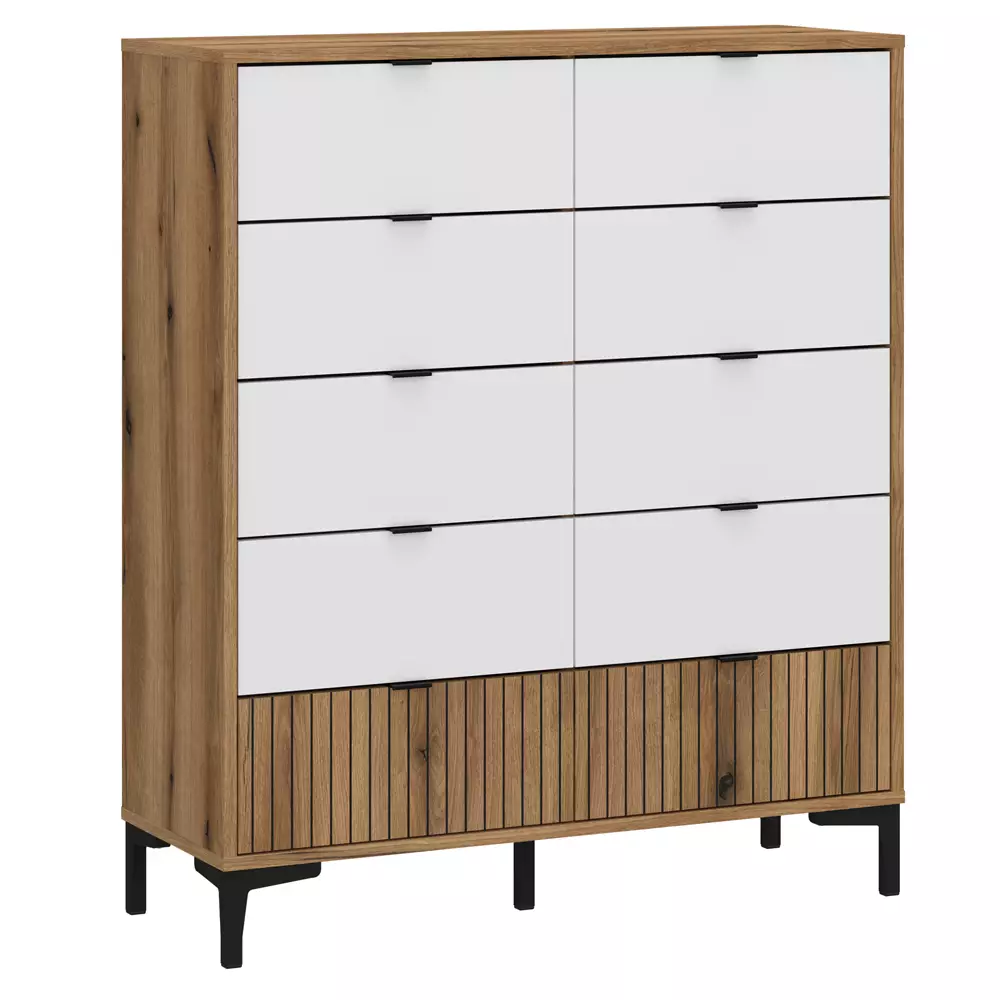 Lomadox Kommode Eiche mit weiß und Rillenoptik RISBY-129, 10 Schubladen