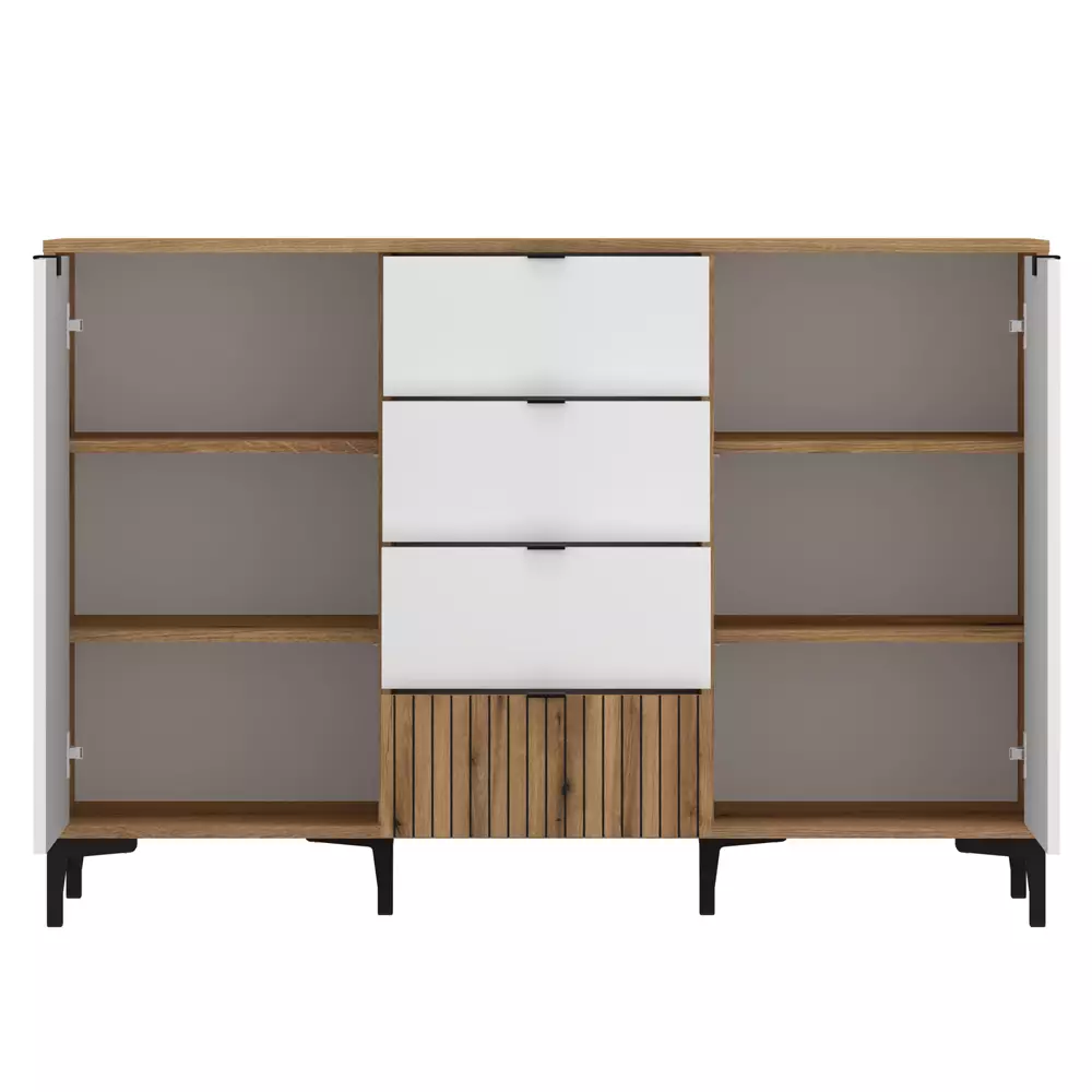 Lomadox Sideboard Eiche mit weiß und Lamellenoptik 135 cm breit RISBY-129 Top Angebot
