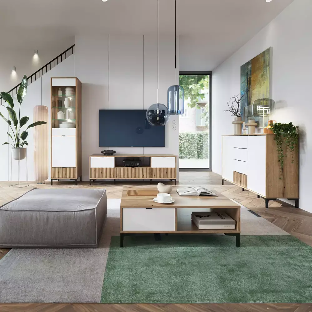 Lomadox Sideboard Eiche mit weiß und Lamellenoptik 135 cm breit RISBY-129 Top Angebot