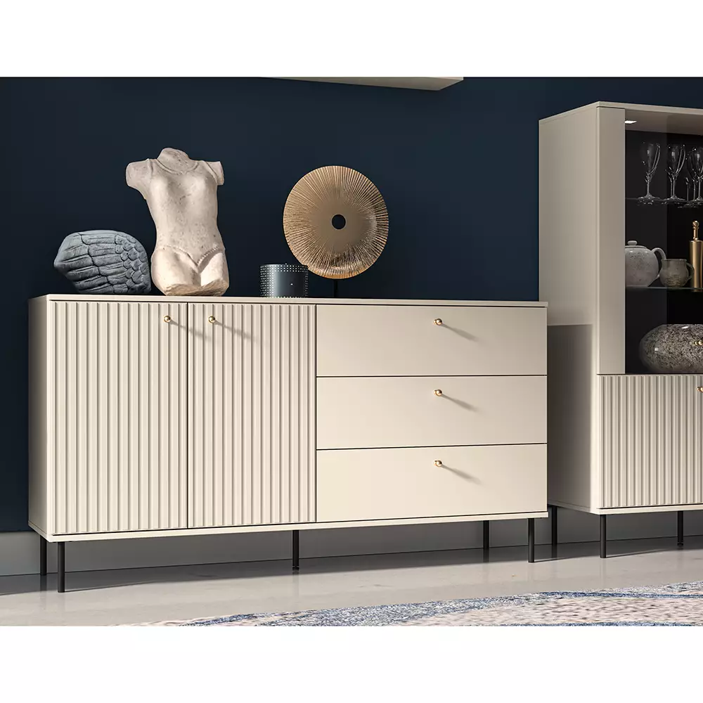Lomadox Sideboard SALOU-131 in kaschmir matt in Rillenoptik mit goldfarbenen Griffen, B/H/T ca. 160/85/40 cm