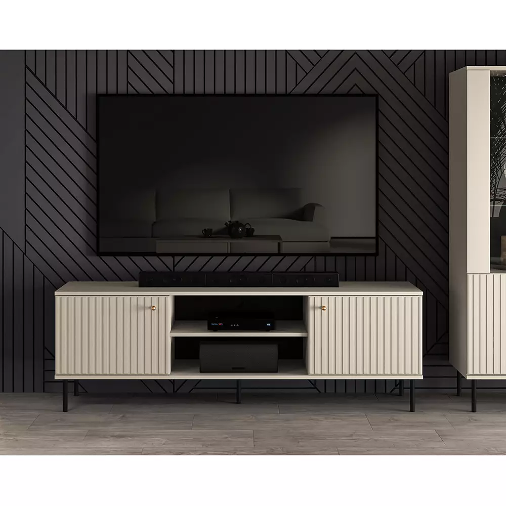 Lomadox TV Board SALOU-131 in kaschmir matt mit gerillter Optik, B/H/T ca. 160/53/40 cm