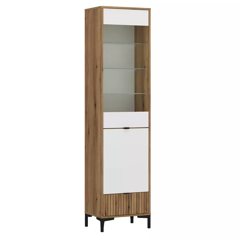 Lomadox Vitrine Eiche mit weiß und Rillenoptik RISBY-129