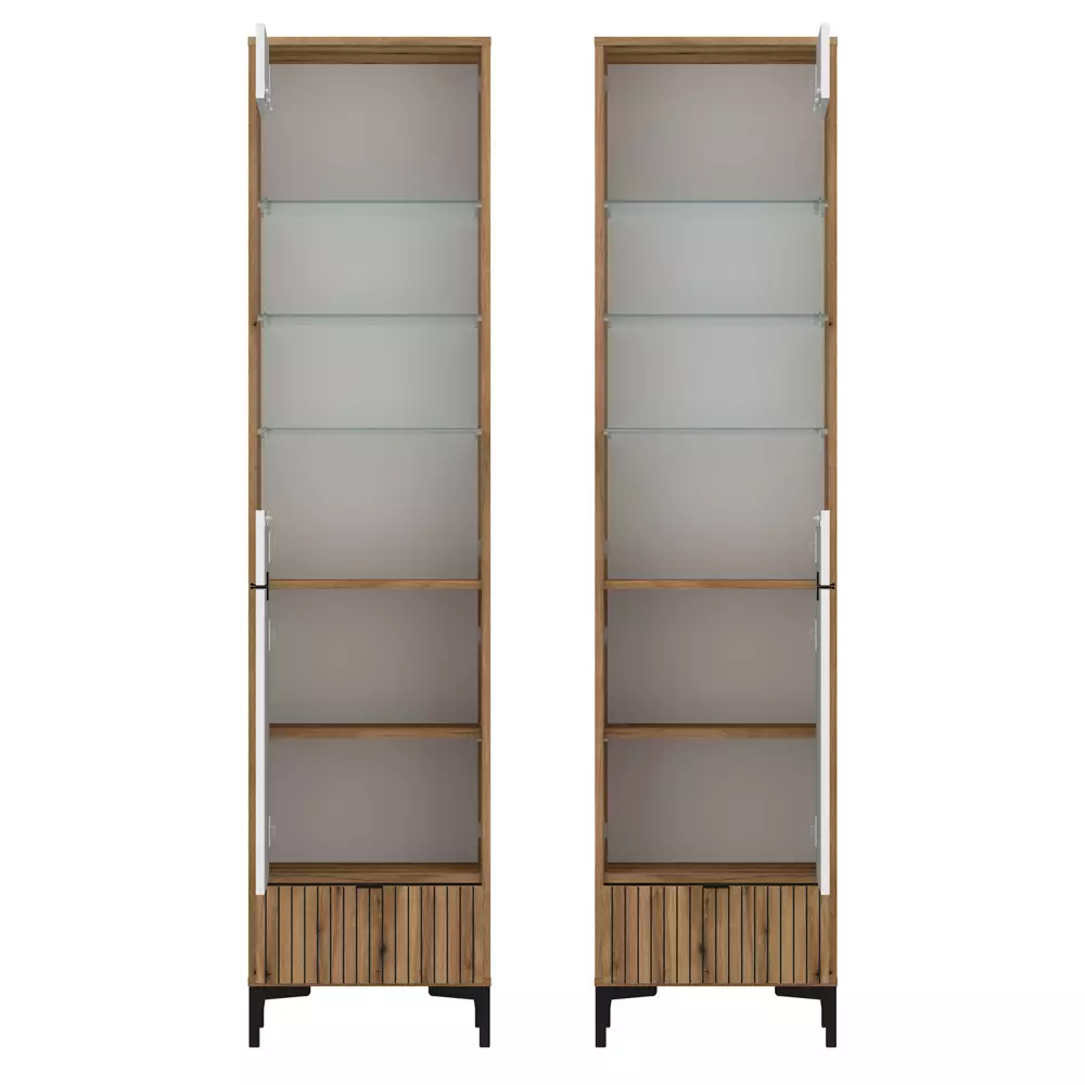 Lomadox Vitrine Eiche mit weiß und Rillenoptik RISBY-129 Exklusive Angebote