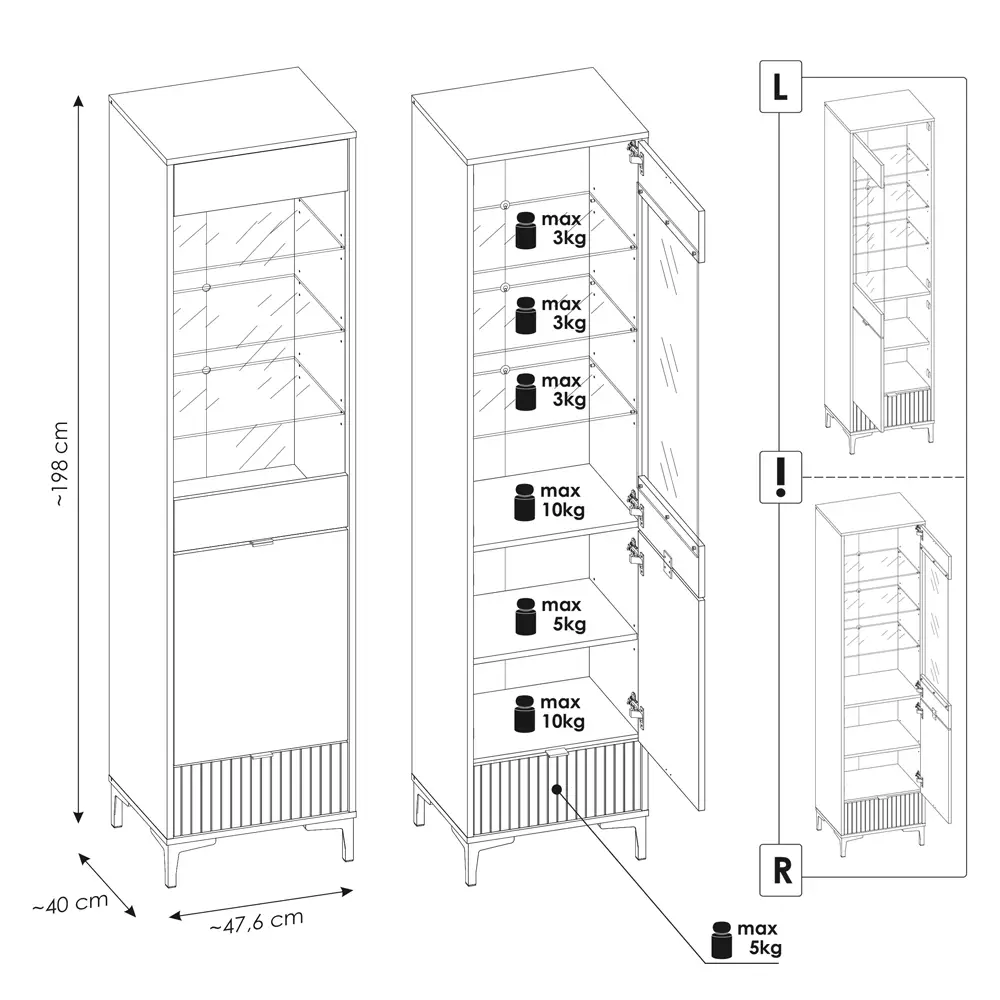 Lomadox Vitrine Eiche mit weiß und Rillenoptik RISBY-129 Exklusive Angebote