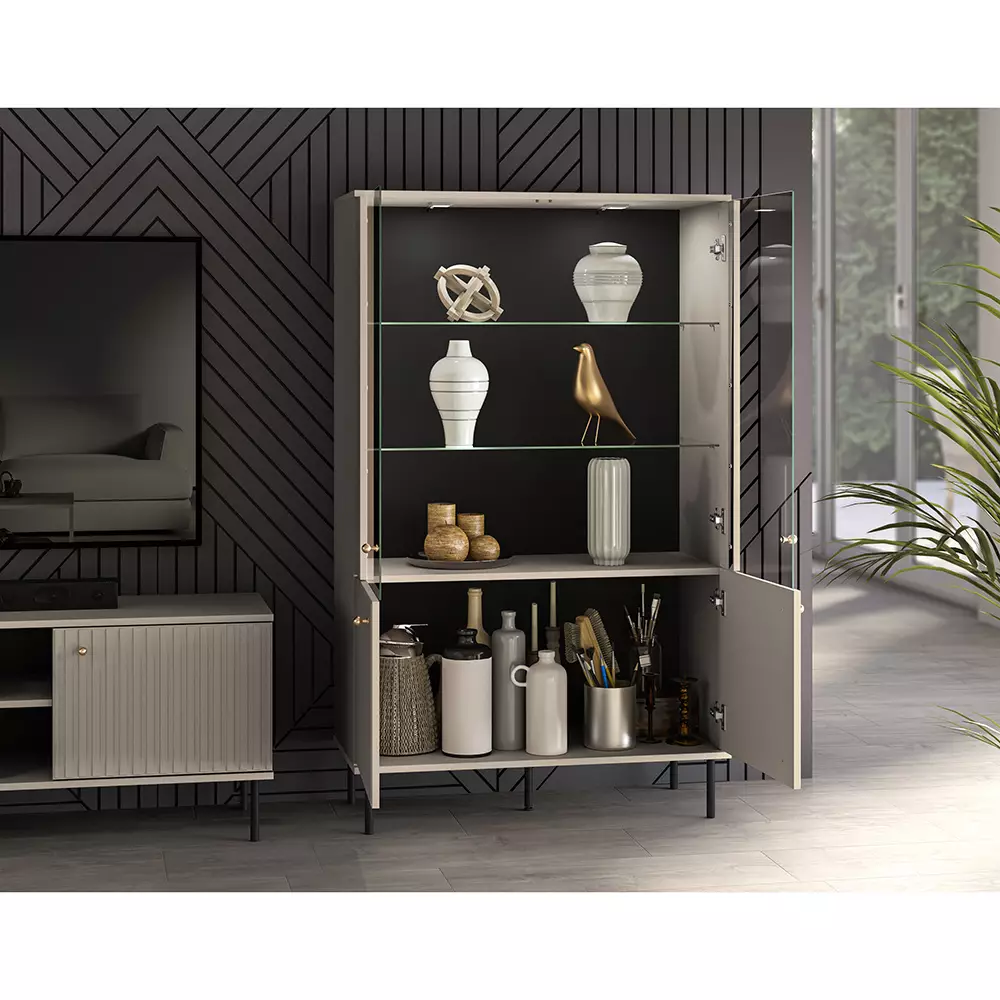 Lomadox Vitrinenschrank SALOU-131 in kaschmir matt, B/H/T ca. 92/151/40 cm Blitzangebot