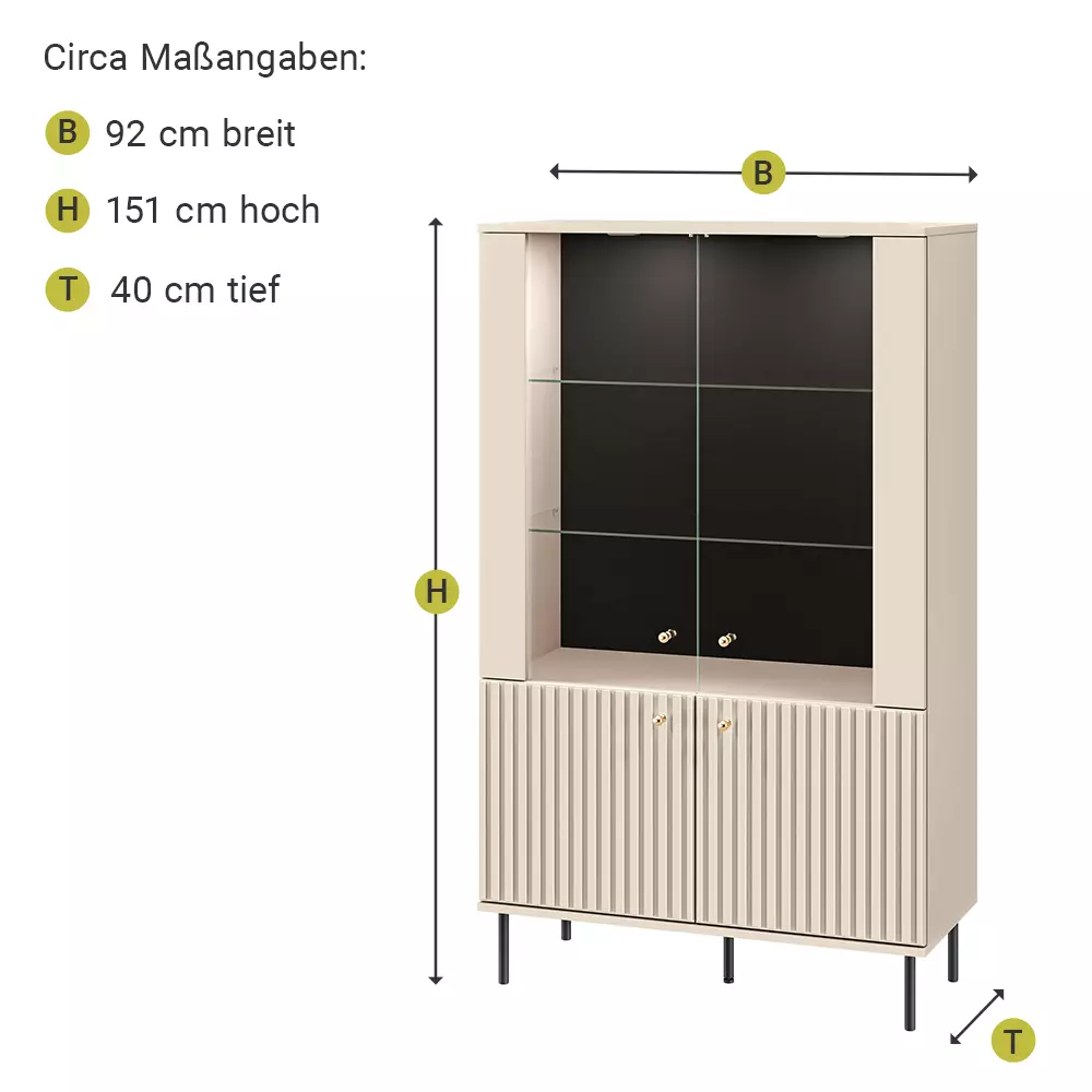 Lomadox Vitrinenschrank SALOU-131 in kaschmir matt, B/H/T ca. 92/151/40 cm Blitzangebot