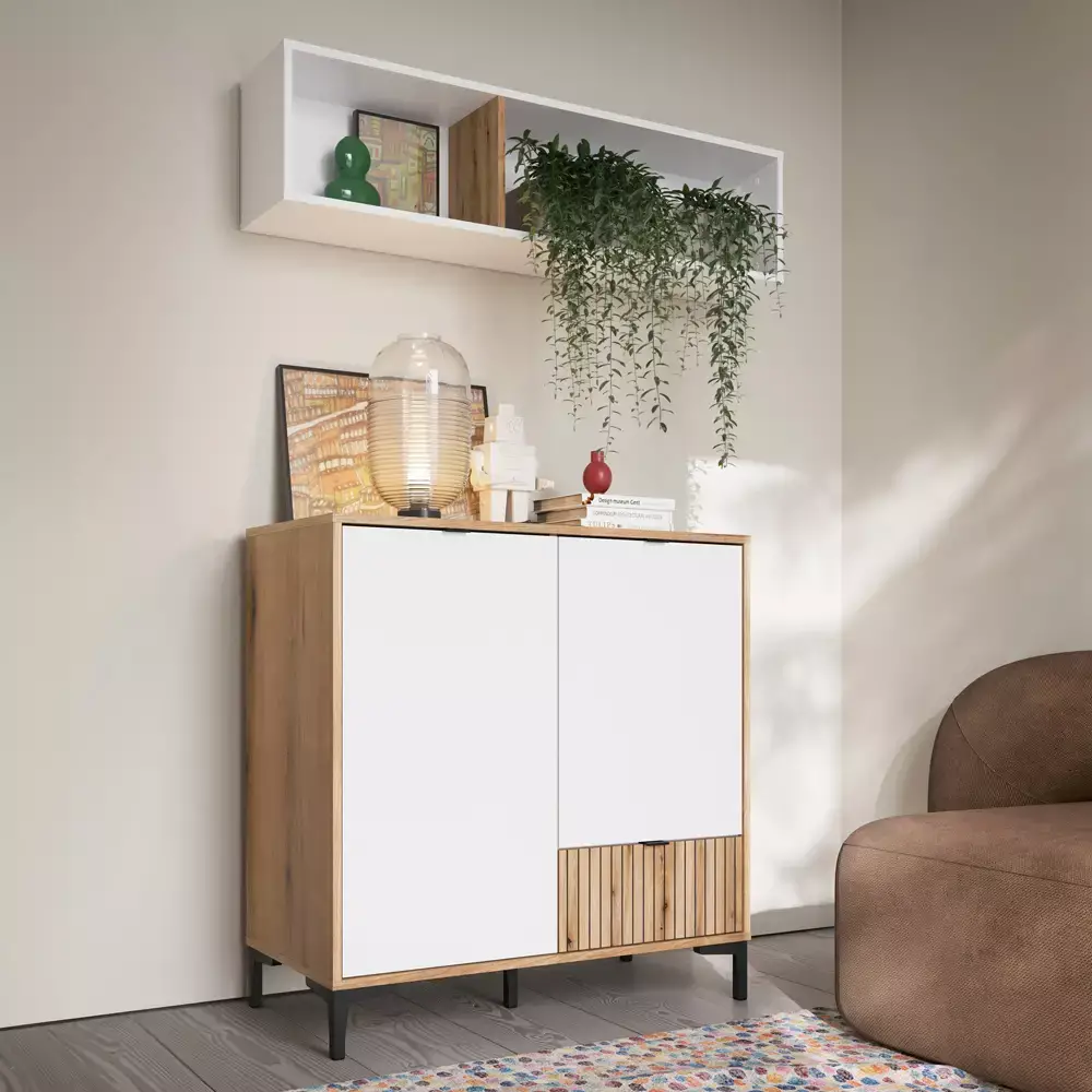 Lomadox Wandregal weiß mit Eiche RISBY-129 Bestseller
