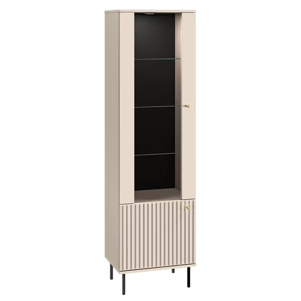 Lomadox Wohnzimmer Vitrine SALOU-131 in kaschmir matt, goldfarbene Metallgriffe, B/H/T ca. 55/190/40 cm Saisonale Angebote