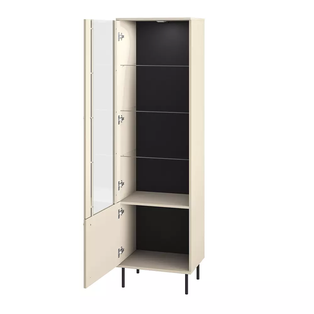 Lomadox Wohnzimmer Vitrine SALOU-131 in kaschmir matt, goldfarbene Metallgriffe, B/H/T ca. 55/190/40 cm Saisonale Angebote
