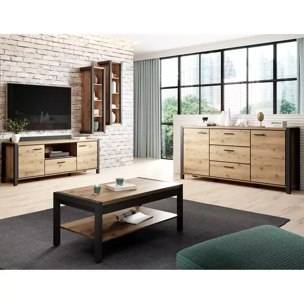 Lomadox Wohnwand Set inkl. Couchtisch und Sideboard ACCRA-83 in Taurus Eiche Nb., B/H/T: ca. 180/128/41 cm