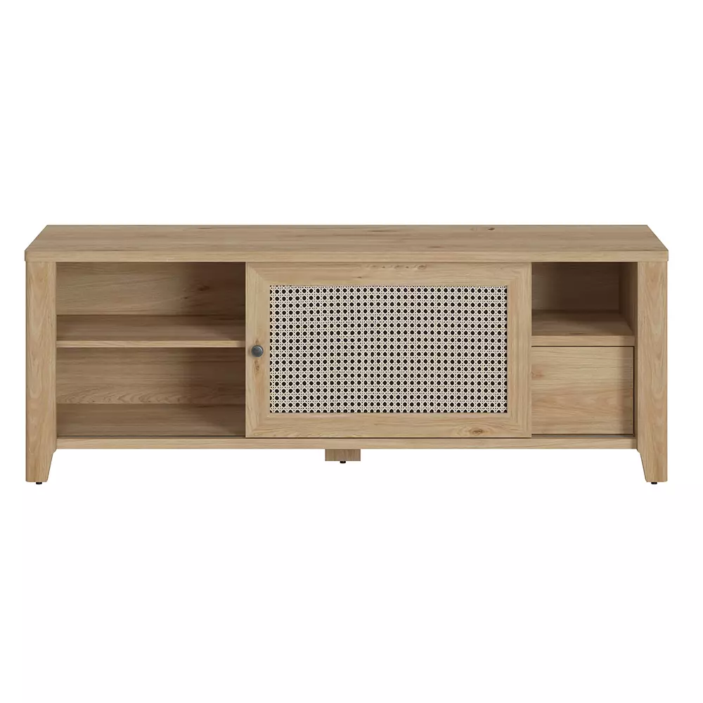 Lomadox Kleine TV Wohnwand CREMONA-129 in Eiche Nb. mit Wiener Geflecht Nb., B/H/T: ca. 262/180/42 cm Tägliche Deals