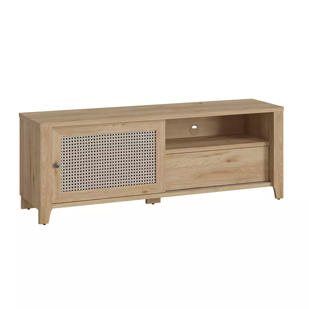 Lomadox Kleine TV Wohnwand CREMONA-129 in Eiche Nb. mit Wiener Geflecht Nb., B/H/T: ca. 262/180/42 cm Tägliche Deals
