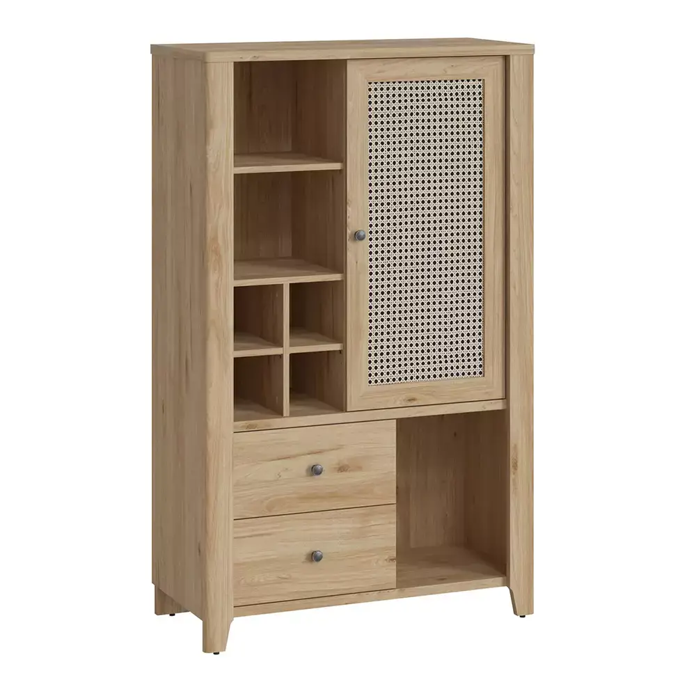 Lomadox Kleine TV Wohnwand CREMONA-129 in Eiche Nb. mit Wiener Geflecht Nb., B/H/T: ca. 262/180/42 cm Tägliche Deals