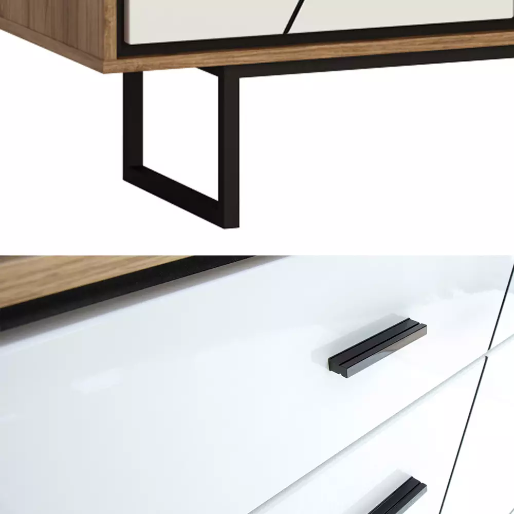 Lomadox TV Wand Set BRISTOL-129 in Catania Eiche Nb. mit schwarz und weiß Hochglanz, B/H/T: ca. 267,5/190/40 cm VIP-Rabatte