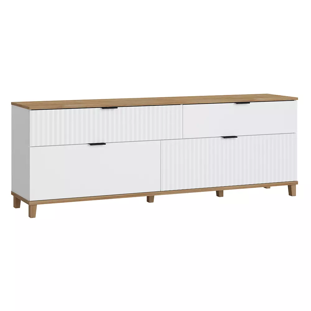 Lomadox Wohnwand mit Sideboard und Couchtisch PLYMOUTH-129 in weiß mit Eiche Nb Tiefpreis