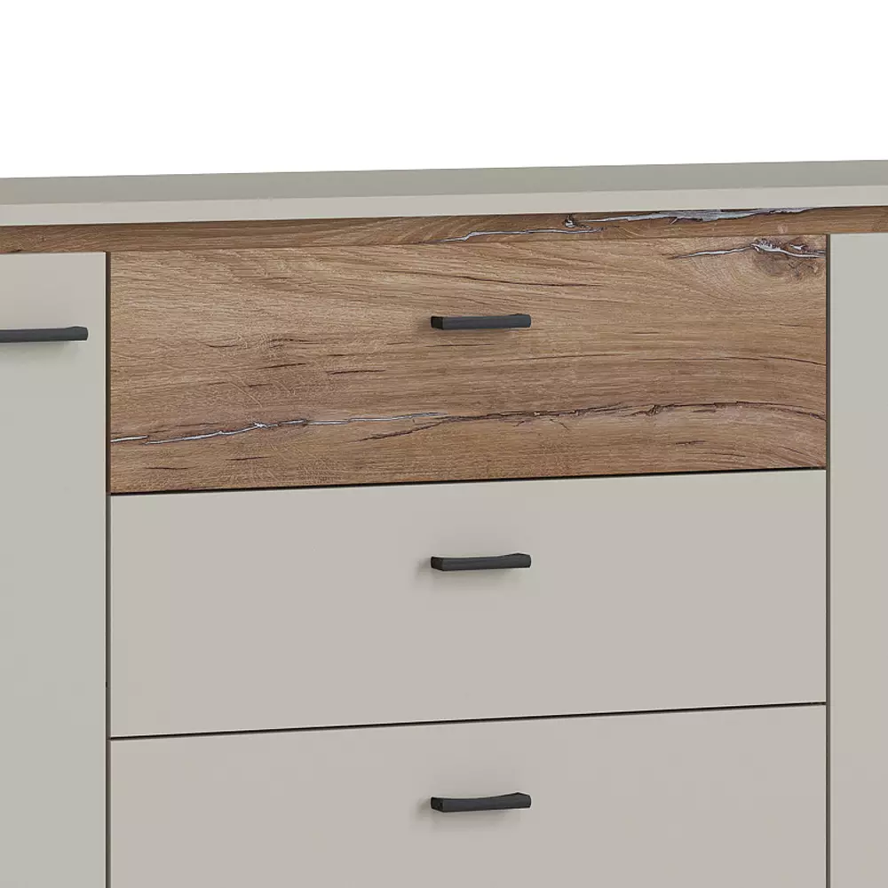 Lomadox Wohnzimmer Set Sideboard mit Wandboard in grau und Flagstaff Eiche Nb. RAMVIK-129 Wochenangebot