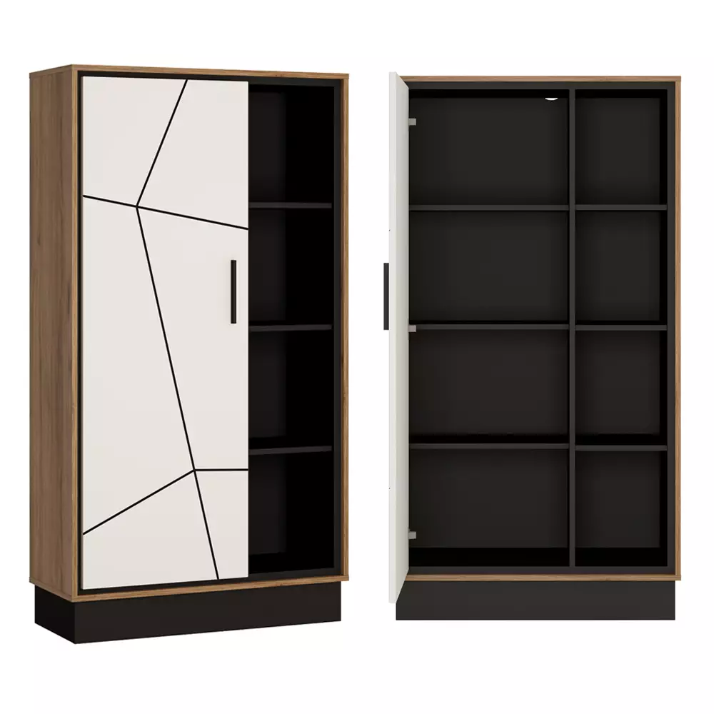 Lomadox Wohnzimmer TV Wohnwand BRISTOL-129 in Catania Eiche Nb. mit schwarz und weiß Hochglanz, B/H/T: ca. 339,5/208,5/40 cm Kostenlose Rückgabe