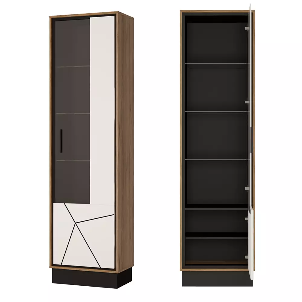 Lomadox Wohnzimmer TV Wohnwand BRISTOL-129 in Catania Eiche Nb. mit schwarz und weiß Hochglanz, B/H/T: ca. 339,5/208,5/40 cm Kostenlose Rückgabe