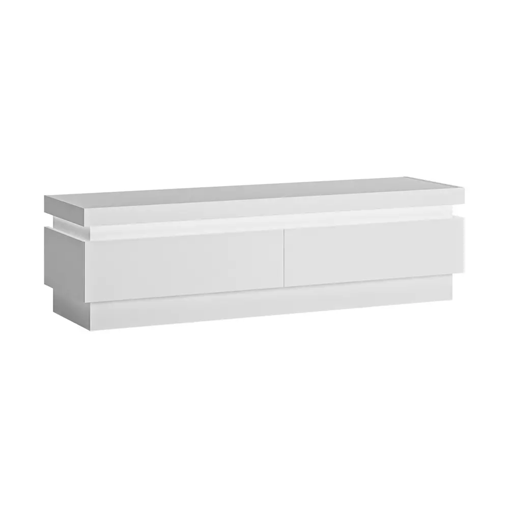 Lomadox Wohnzimmer TV-Möbel Set, Lowboard & Wandboard, in weiß Hochglanz mit indirekter Beleuchtung, LYNDHURST-129, B/H/T ca. 147/165/42 cm Letzte 3 Tage