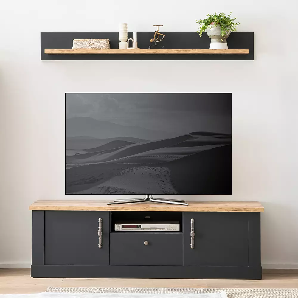 Lomadox 2-tlg Wohnwandset in anthrazit mit Wotan Eiche Nb. im Landhaus Design, B/H/T ca. 158/170/45 cm
