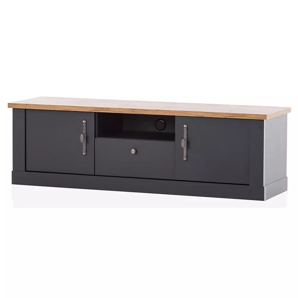 Lomadox 2-tlg Wohnwandset in anthrazit mit Wotan Eiche Nb. im Landhaus Design, B/H/T ca. 158/170/45 cm JETZT KAUFEN