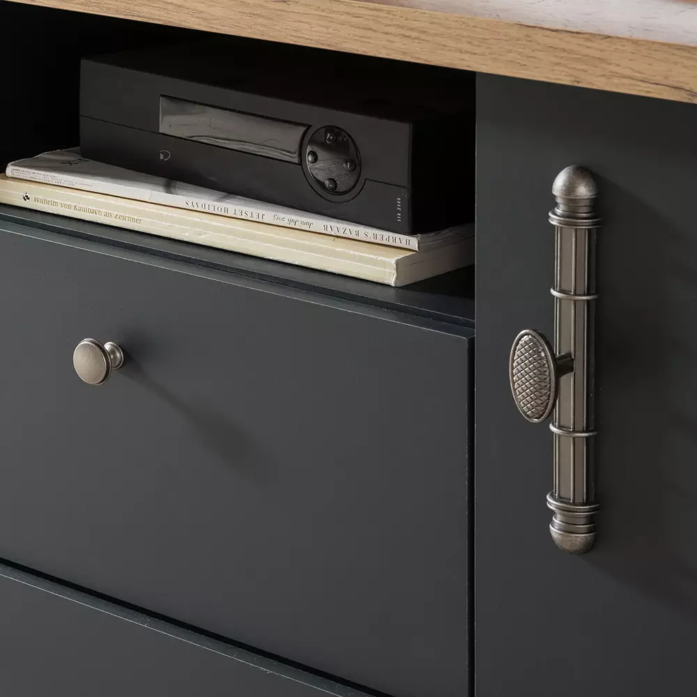 Lomadox 2-tlg Wohnwandset in anthrazit mit Wotan Eiche Nb. im Landhaus Design, B/H/T ca. 158/170/45 cm JETZT KAUFEN