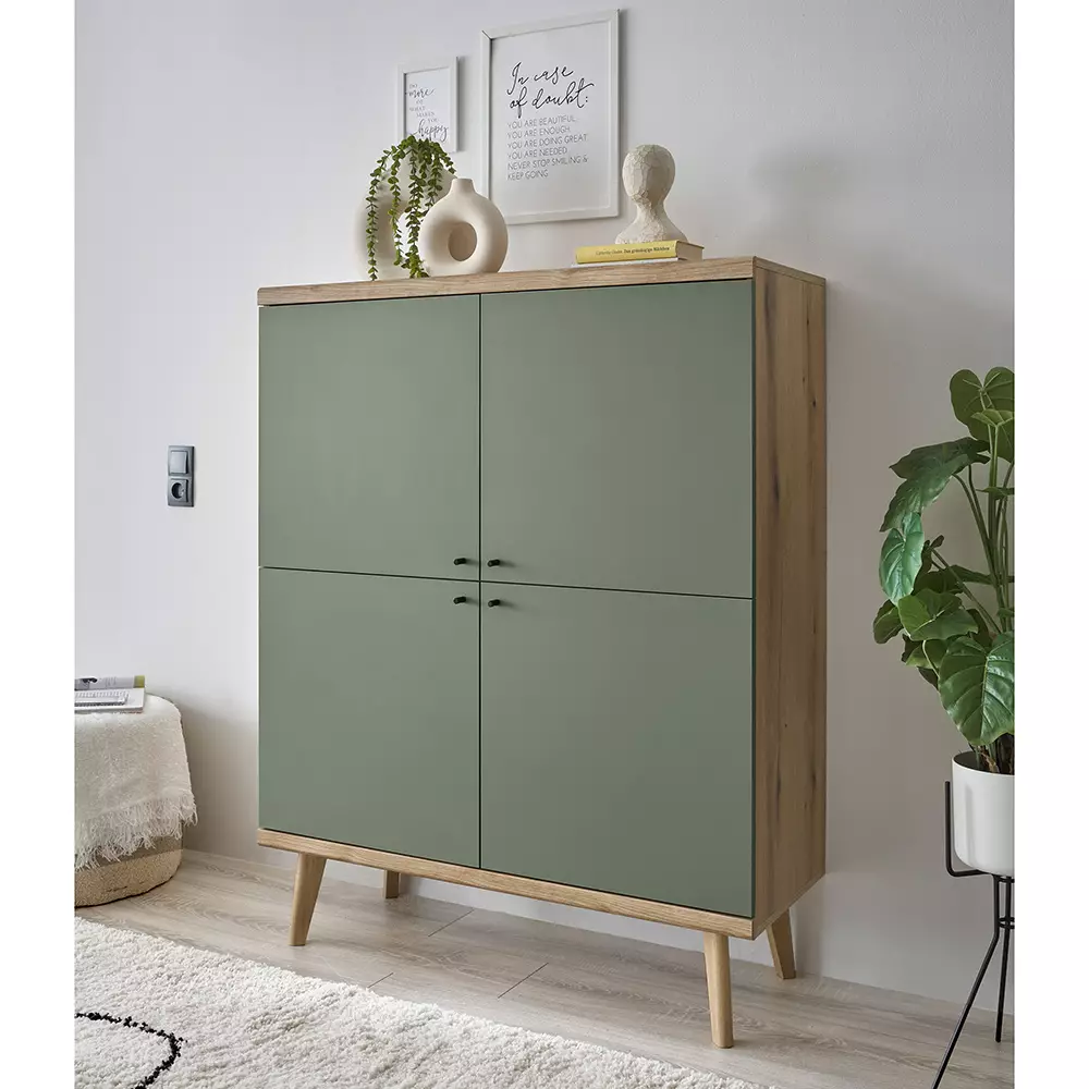 Lomadox Anbauwand in Eiche mit grün AVEZZANO-61 Modern 4-teilig Zeitbegrenzte Promotion