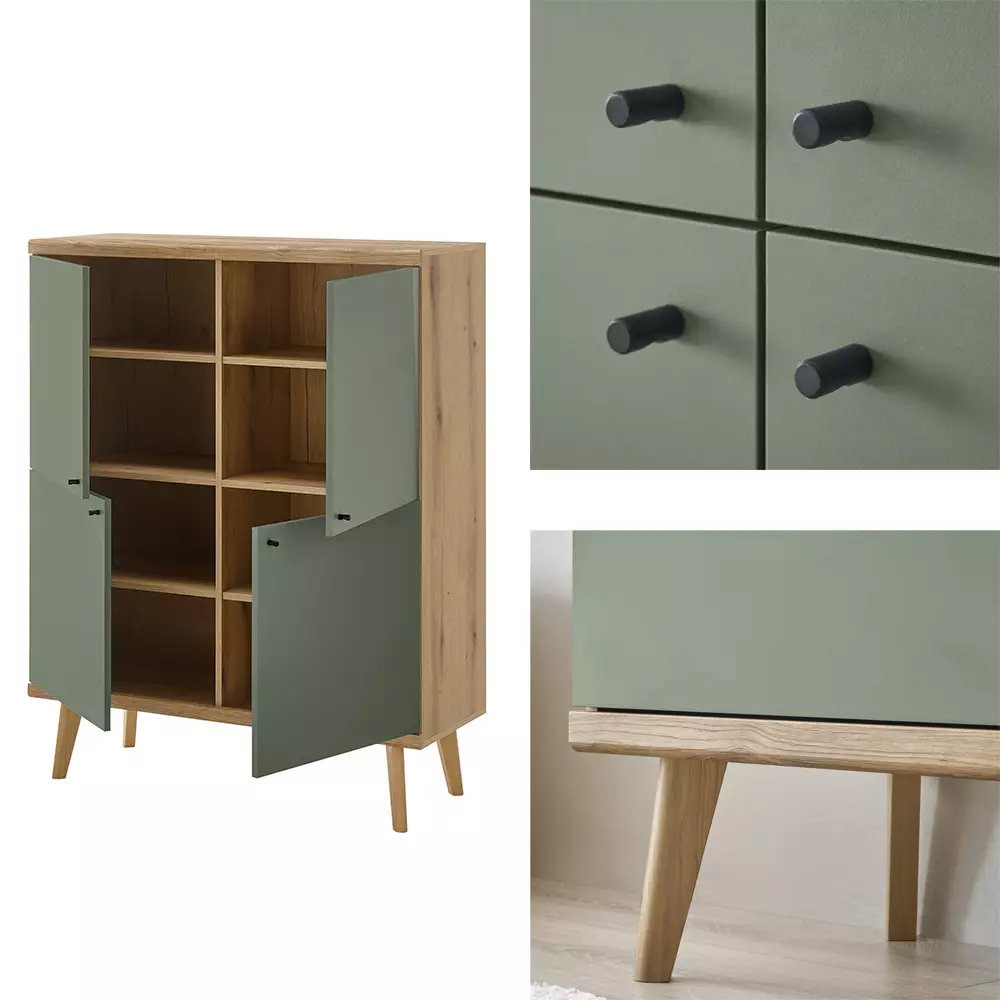 Lomadox Anbauwand in Eiche mit grün AVEZZANO-61 Modern 4-teilig Zeitbegrenzte Promotion