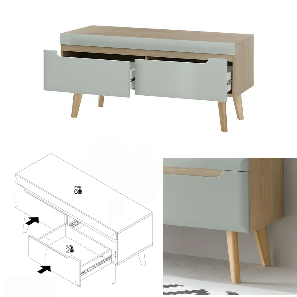 Lomadox Anbauwand in Grün Matt mit Eiche STOCKTON-61, 4-teilig inkl. Couchtisch Sonderangebot der Fabrik