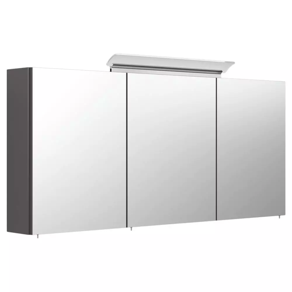 Lomadox Badezimmer Spiegelschrank 140cm NEWLAND-02 inkl. Aufbau-LED-Acryllampe, anthrazit Seidenglanz, B/H/T: 140/68,5/17-23cm