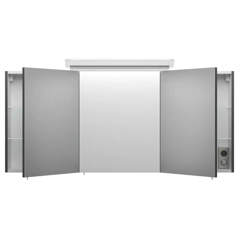 Lomadox Badezimmer Spiegelschrank 140cm NEWLAND-02 inkl. Aufbau-LED-Acryllampe, anthrazit Seidenglanz, B/H/T: 140/68,5/17-23cm Nur noch ein Tag übrig